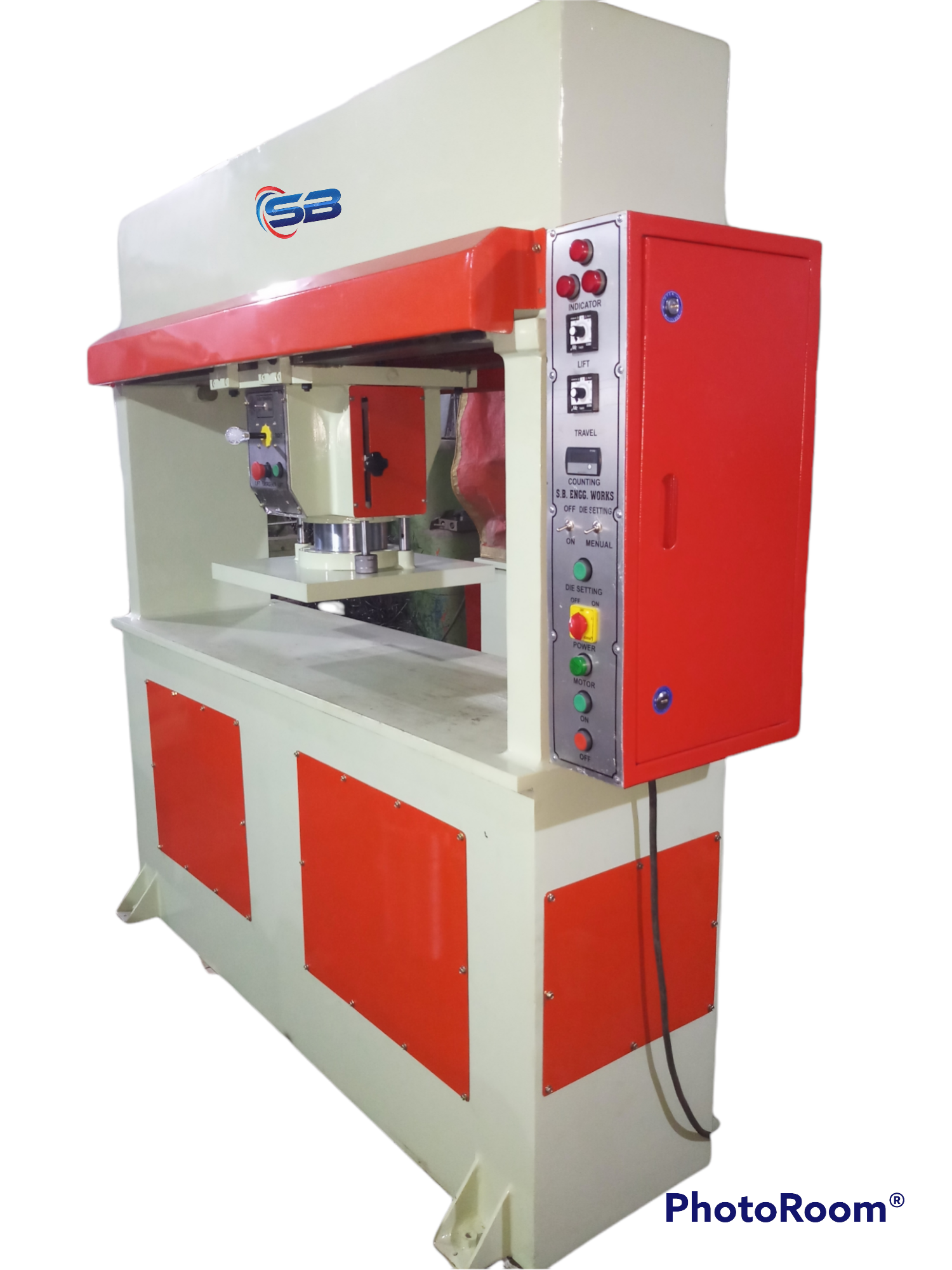 Sole cutting machine in operation
